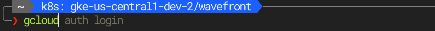 After typing gcloud, zsh autosuggestions offers auth login in dim text to complete the command.